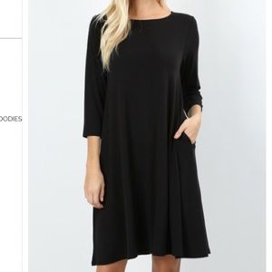 Black Plus Size Swing Dress With Pockets